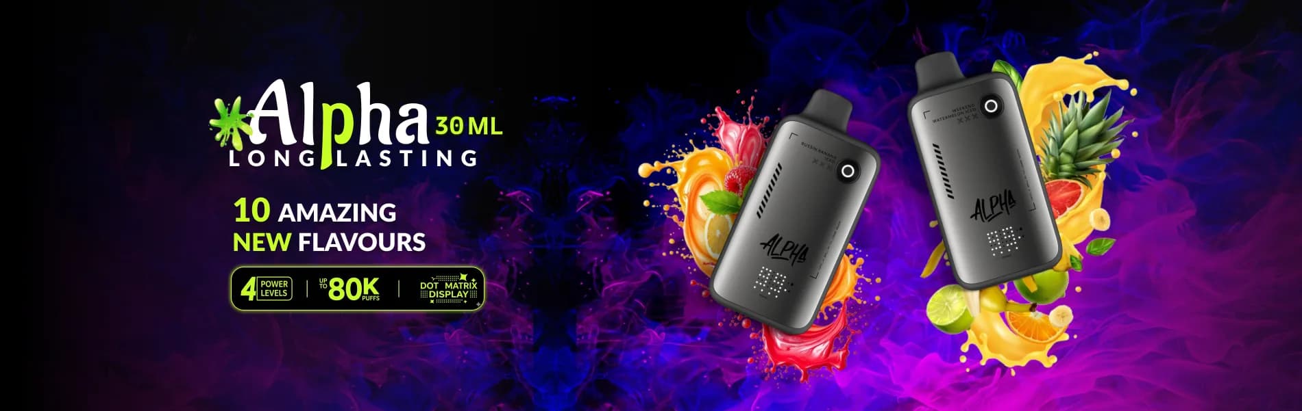 Flavour Beast Alpha 80K disposable vape — 30ML e-liquid, 10 new flavours, up to 80,000 puffs with a dot matrix display