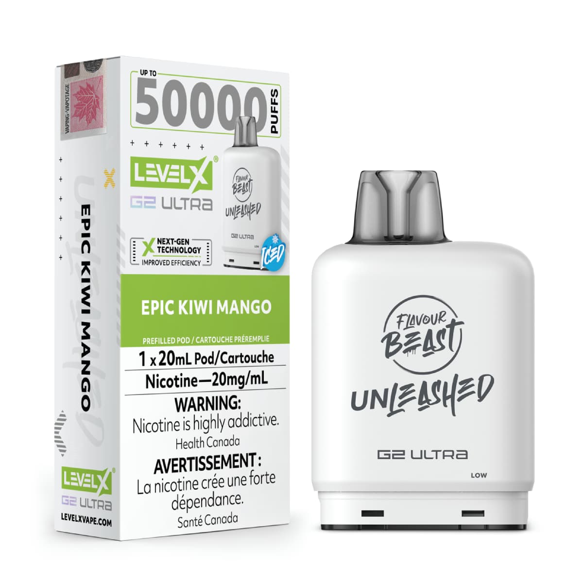 Level X Flavour Beast G2 Ultra 50K Pods Level X Flavour Beast Unleashed G2 Ultra 50k - Epic Kiwi Mango Iced