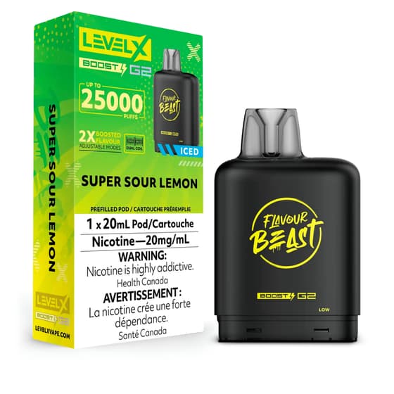 Level X Flavour Beast G2 Boost 25K Pods Level X Flavour Beast G2 Boost 25K Pod - Super Sour Lemon Iced